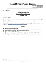 210506 LMPC May Agenda - Meeting of the Parish Electors